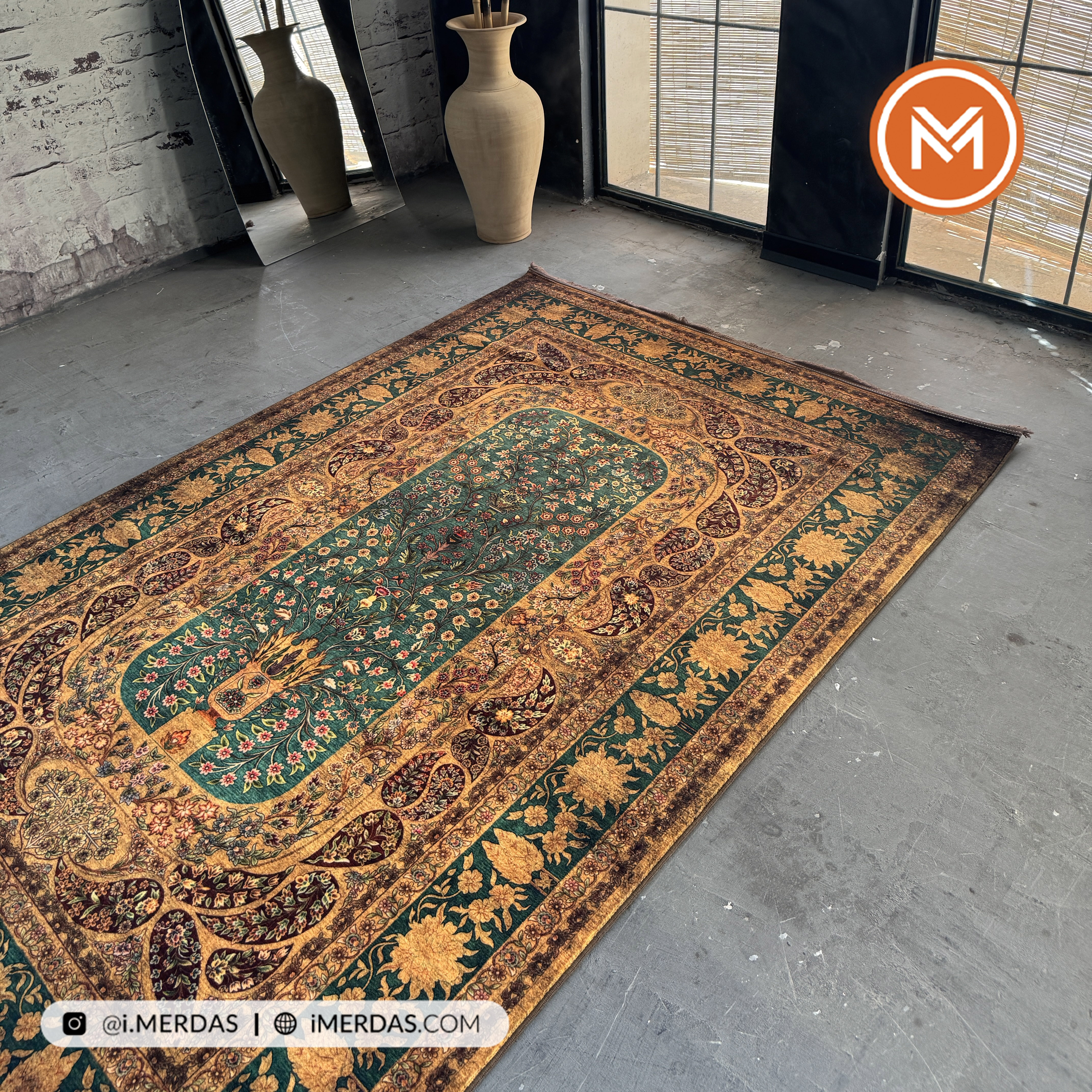 فرش کهنه نما کد 25NH0060 زمینه سبز